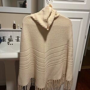 Talbots Cream Poncho Sweater with Fringe